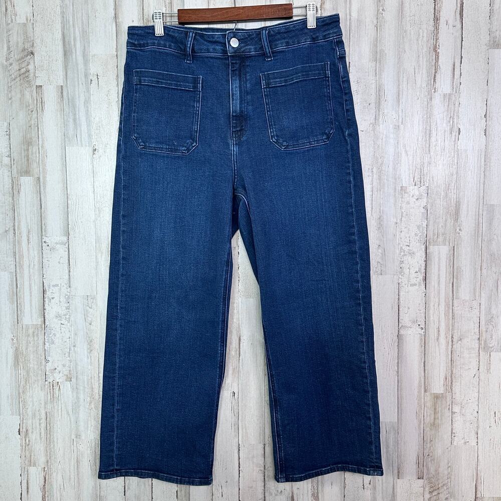 Quince Bella Stretch Patch Pocket Wide Leg Jeans 32 Midnight Blue EUC Minimalist
